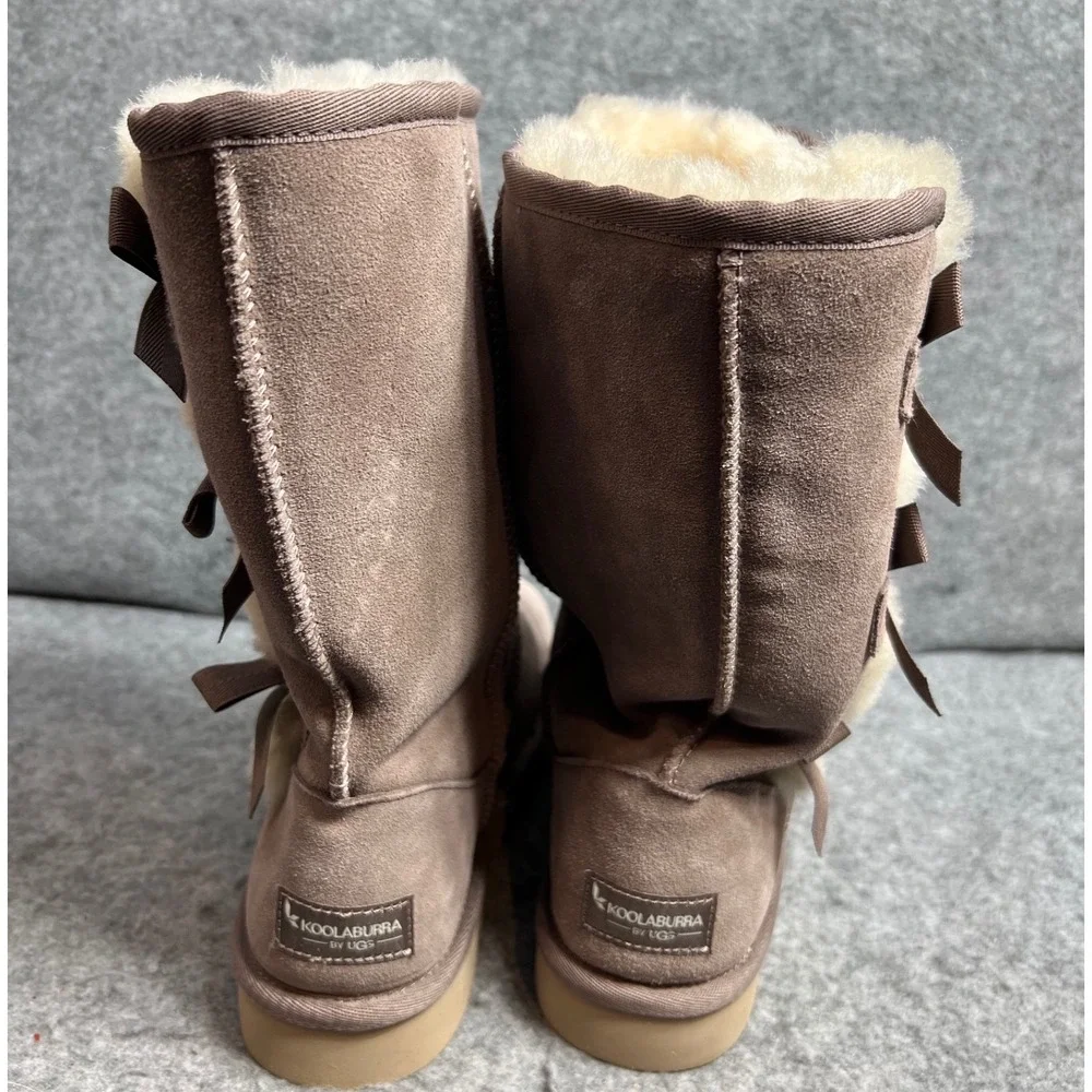 Koolaburra by UGG Victoria Tall Boots Taupe Suede Triple Bow Winter Womens Sz 6